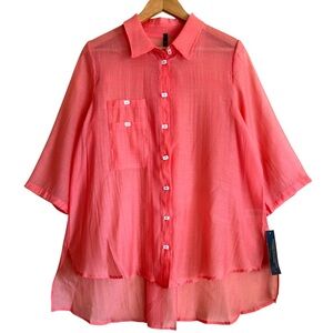 IC By Connie K Lagenlook Minimalist Lightweight Chic Semi-Sheer Tunic Sz L NWT